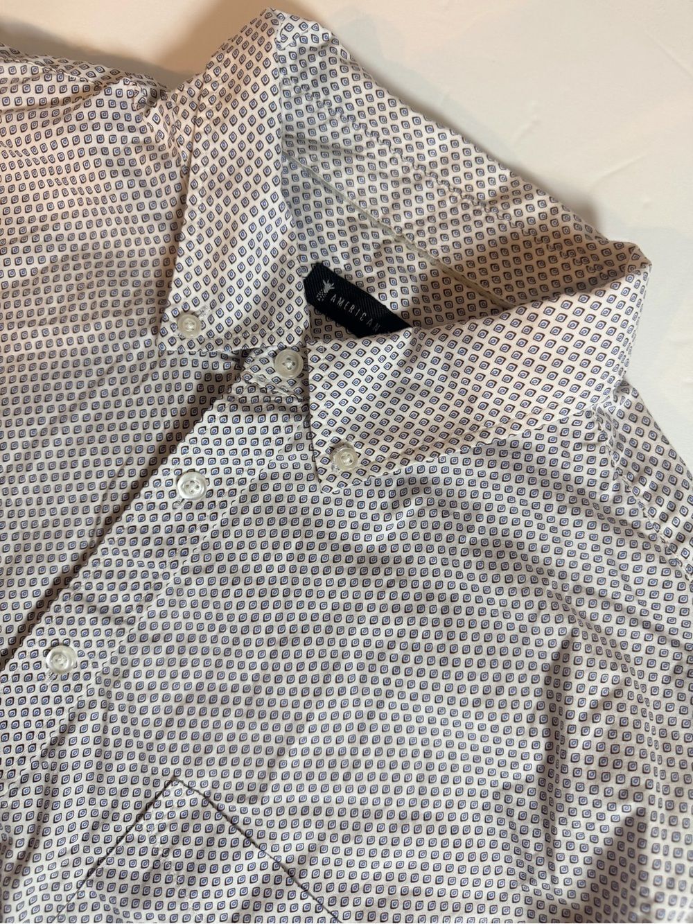 American Tall Short Sleeve Button Up Shirt Size 2XL Tall 2XL/T Patterned Cotton